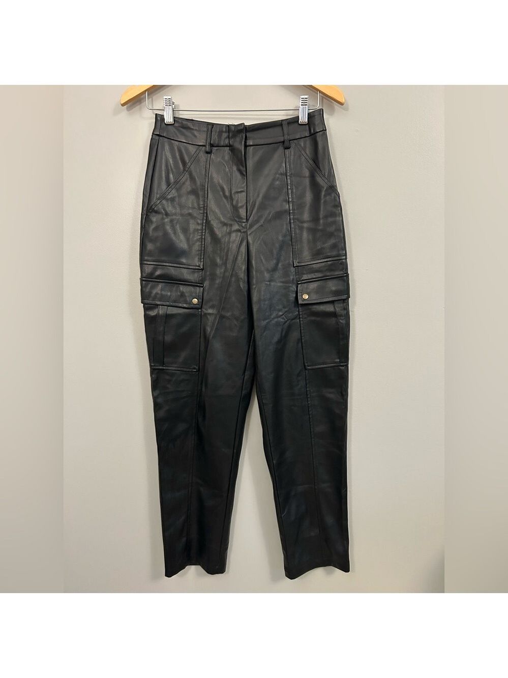 Jason Wu Black Vegan Leather Y2K Pants Size 2 Cargo